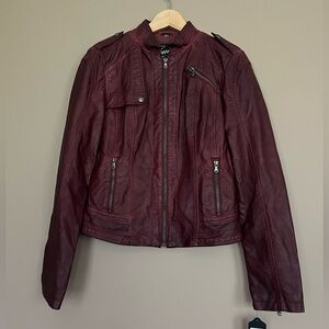 {Guess} Faux Leather Moto Jacket in Burgundy - Womens Small - NWT